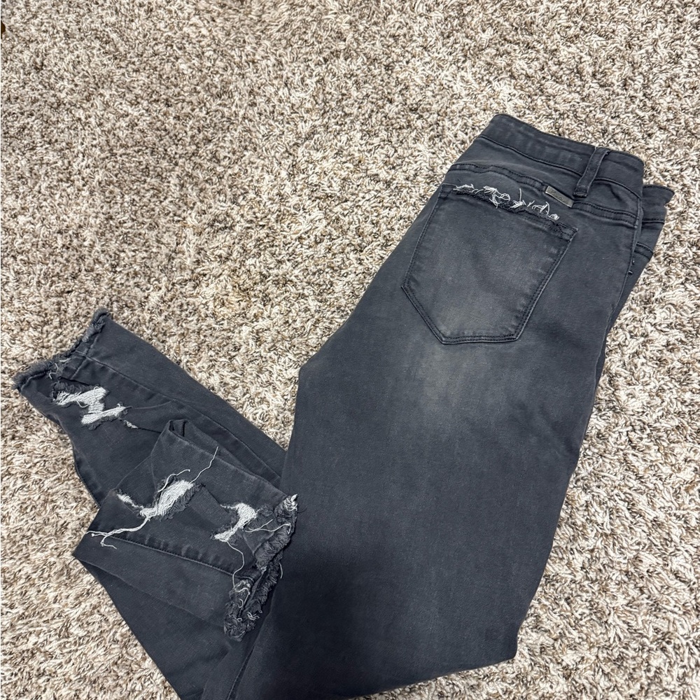 KanCan Charcoal Distressed Ankle Jeans